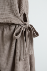 Luxury Gauze Lounge Co-ord Set in Muted Stone Taupe - Fabric Detail