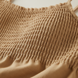 Luxury Smocked Camisole & Summer Shirt Set in Warm Sand Beige - Smocked Detail