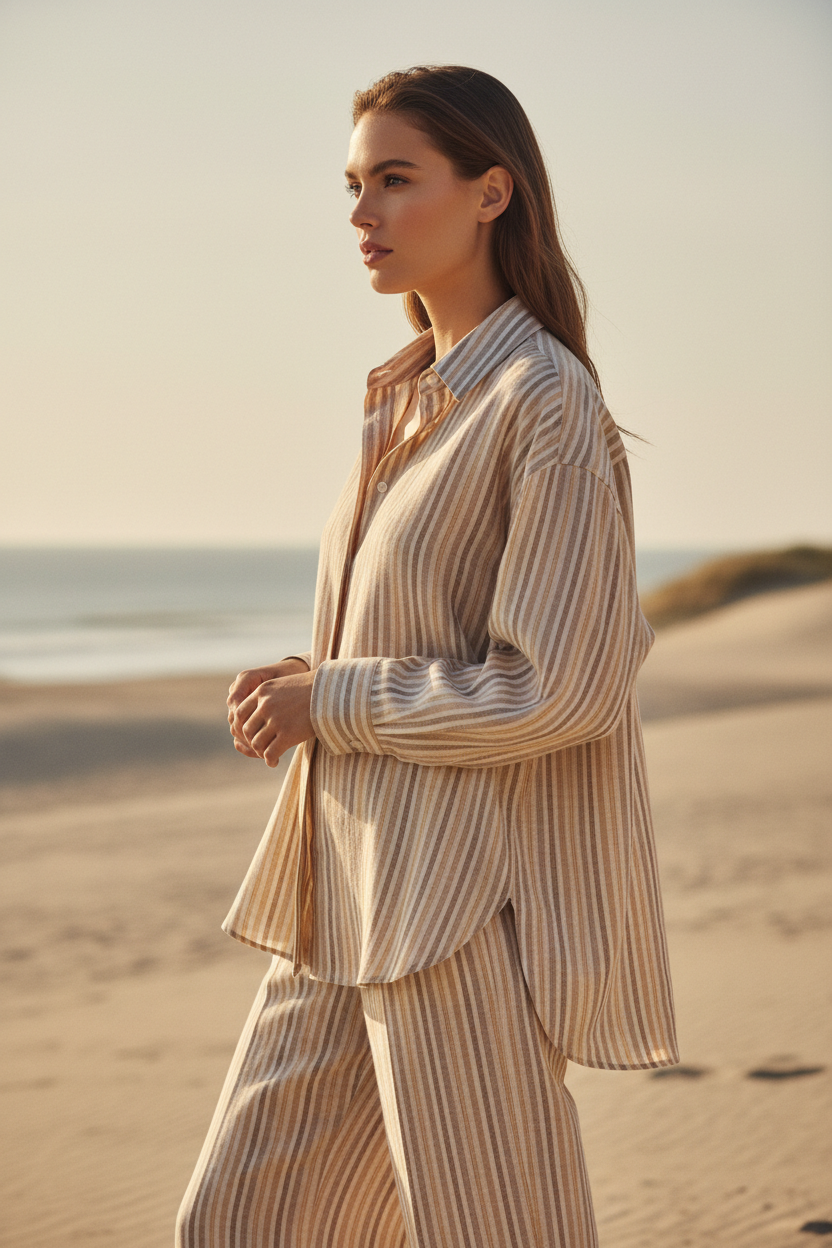 Warm Sand & Taupe Stripe – Side Angle