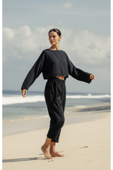 Luxury Midnight Beach Lounge Set in Midnight Black - Three Quarter Editorial