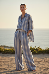 Dusty Blue & Stone Stripe – Three-Quarter Editorial