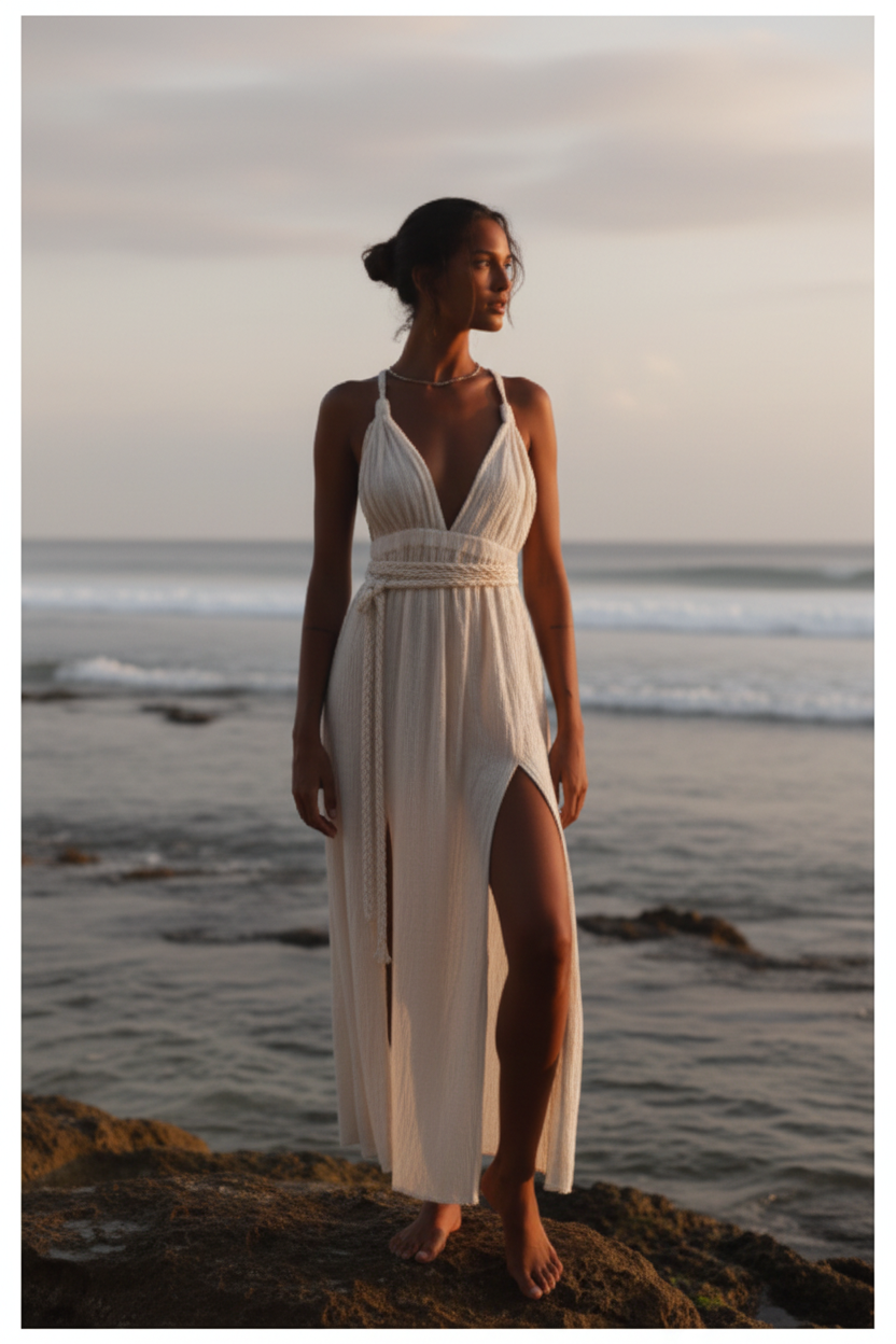 Luxury Resort Lounge Maxi Dress in Soft Coconut Cream - Lifestyle