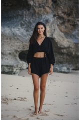 Luxury Beach Night Lounge Set in Midnight Black - Front Full Body