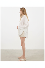Luxury Minimal Linen Lounge Set in Soft Coconut White - Side Standing