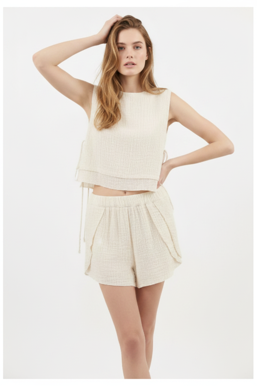 Luxury Gauze Lounge Co-ord Set in Soft Coconut Cream - Lifestyle