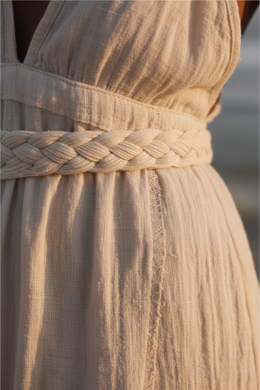 Luxury Resort Lounge Maxi Dress in Soft Coconut Cream - Fabric Detail