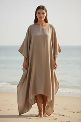 Luxury Resort Kaftan in Soft Sand Taupe - Front Full Body