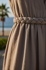 Luxury Resort Lounge Maxi Dress in Muted Stone Taupe - Fabric Detail