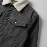 Luxury Sherpa-Collar Corduroy Trucker Jacket - Charcoal Grey - Detail Close Up