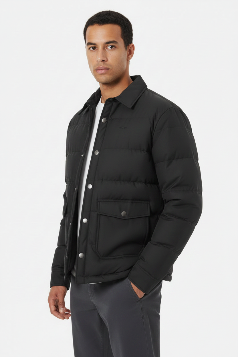 Luxury Quilted Puffer Jacket - Midnight Black - Three Quarter