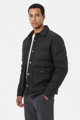 Luxury Quilted Puffer Jacket - Midnight Black - Three Quarter