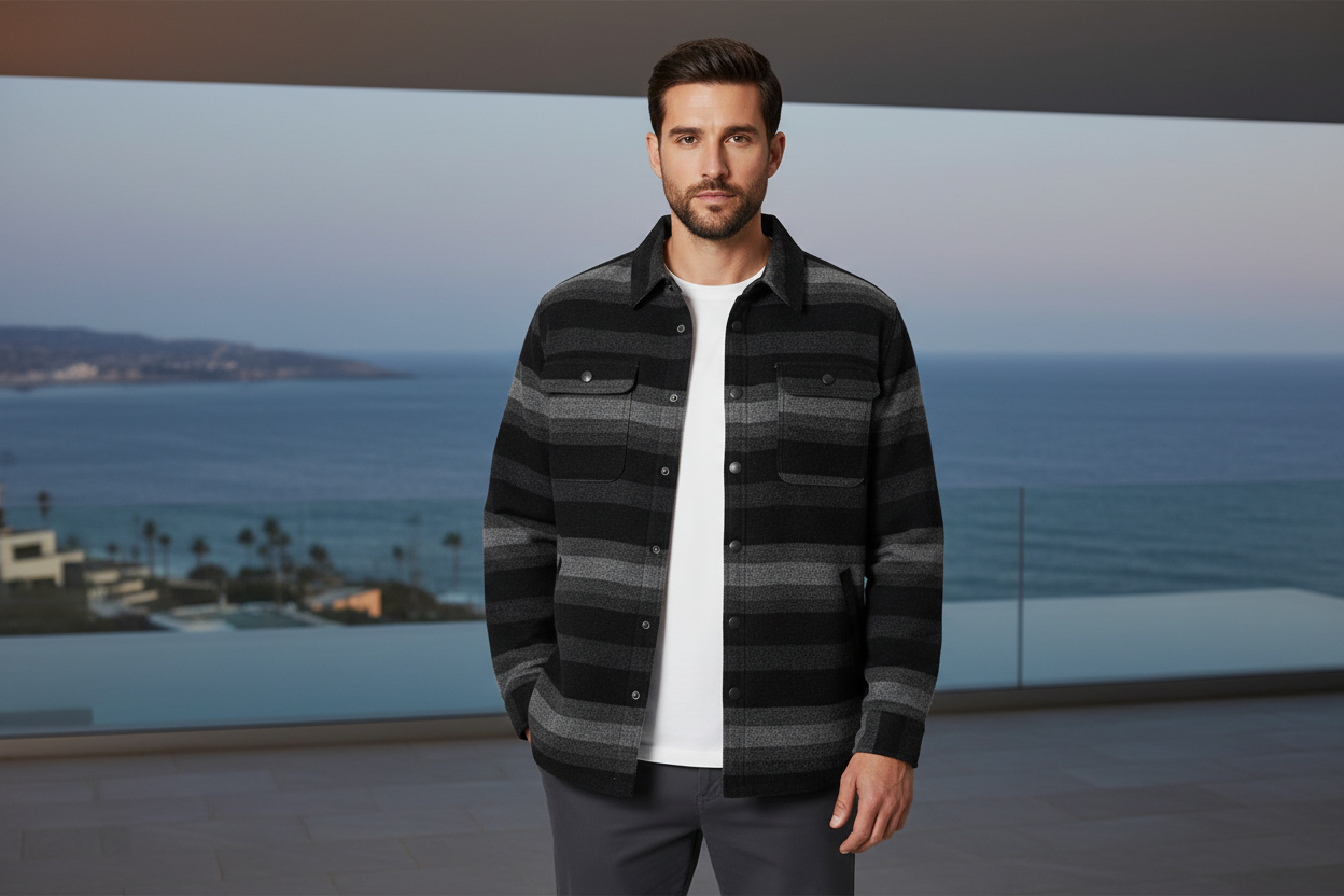 Luxury Striped Overshirt Jacket - Charcoal Midnight Stripe - Lifestyle