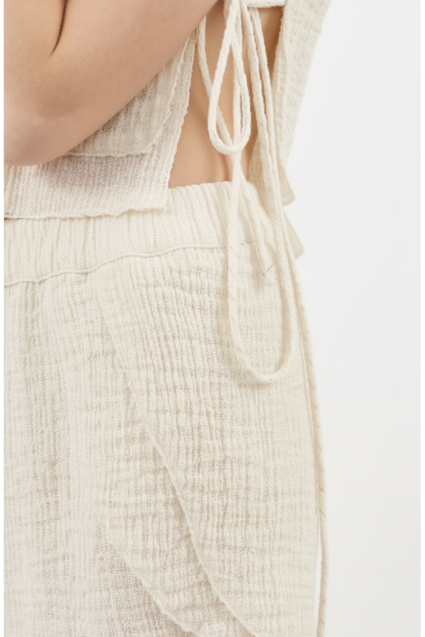 Luxury Gauze Lounge Co-ord Set in Soft Coconut Cream - Fabric Detail