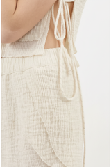 Luxury Gauze Lounge Co-ord Set in Soft Coconut Cream - Fabric Detail