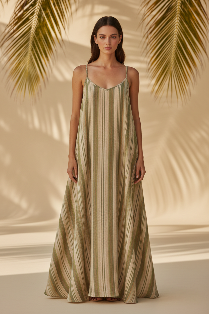 Muted Olive & Beige Stripe – Front Full-Body