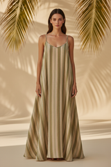 Muted Olive & Beige Stripe – Front Full-Body