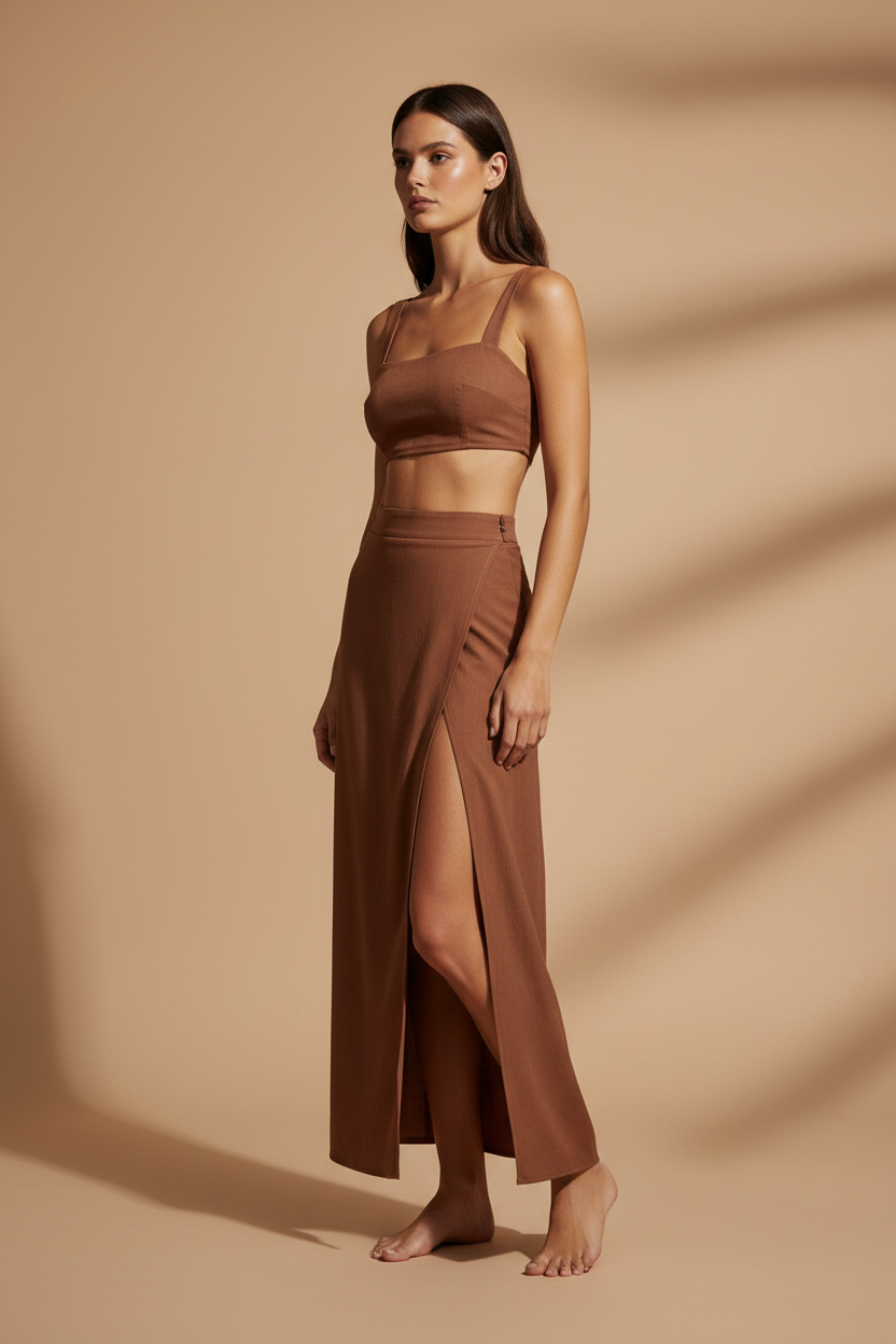 Soft Cocoa Brown – Three-Quarter Editorial