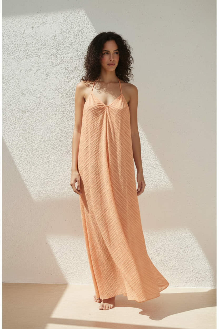 Crinkled Resort Maxi Dress in Sunset Peach - Lifestyle