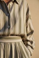Muted Olive & Cream Stripe – Fabric Detail