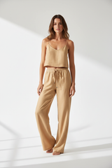 Luxury Minimal Linen Resort Set in Warm Sand Beige - Lifestyle