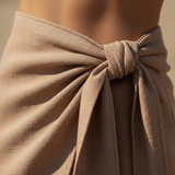 Luxury Beachwear Wrap Skirt Set in Dusty Clay Beige - Fabric Detail
