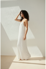 Crinkled Resort Maxi Dress in Ivory White - Lifestyle