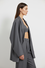 Luxury Oversized Textured Jacket Set in Charcoal Ash - Side Angle