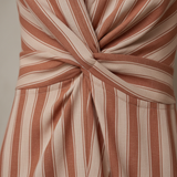 Luxury Striped Twist-Front Maxi Dress in Dusty Terracotta & Nude Stripe - Fabric Detail