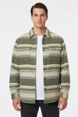 Luxury Striped Overshirt Jacket - Forest Olive Stripe - Front View