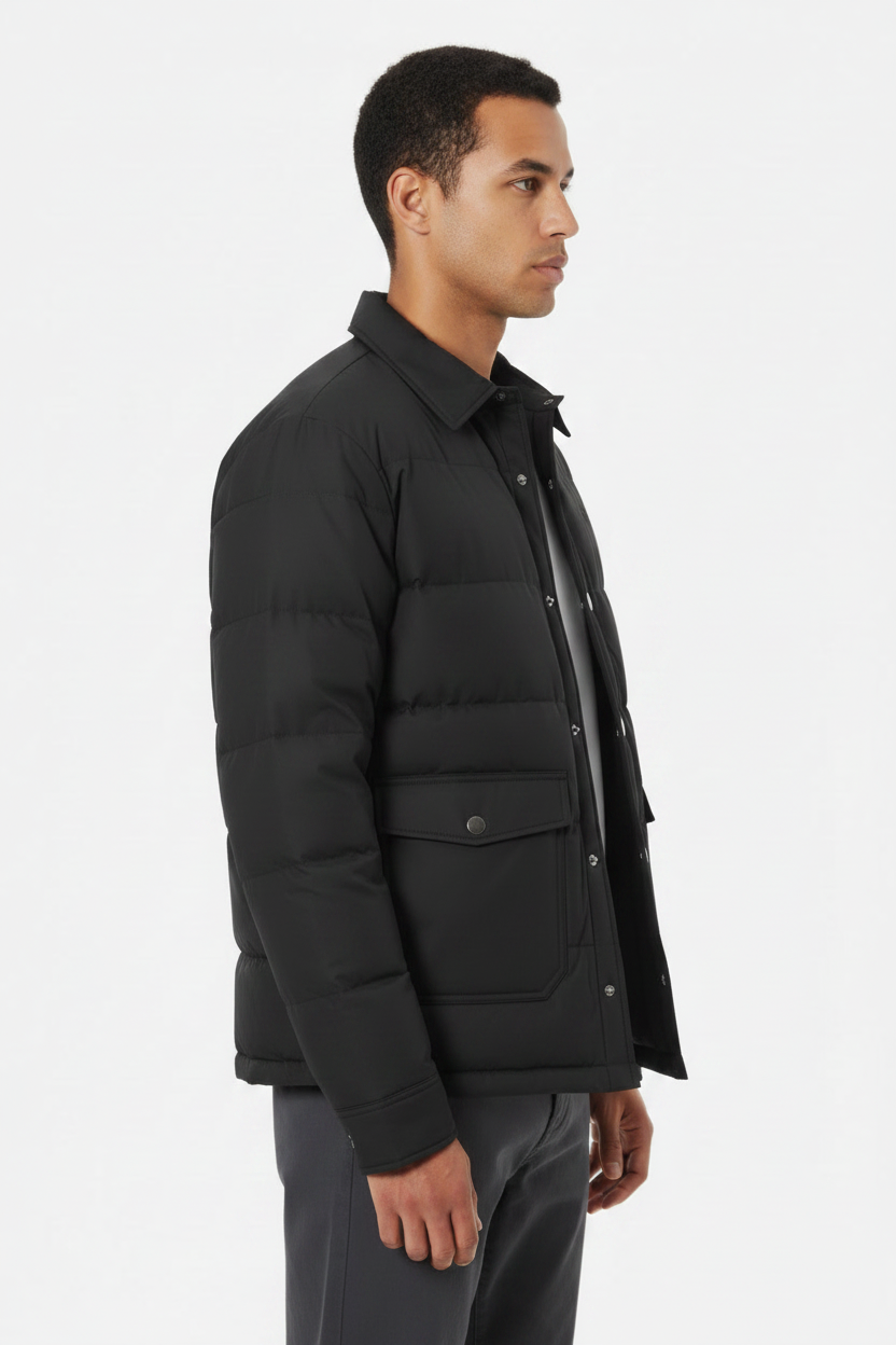 Luxury Quilted Puffer Jacket - Midnight Black - Side Angle