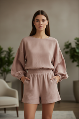 Luxury Minimal Lounge Set in Dusty Rose Nude - Front Full Body