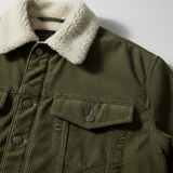 Luxury Sherpa-Collar Corduroy Trucker Jacket - Olive Forest Green - Detail Close Up