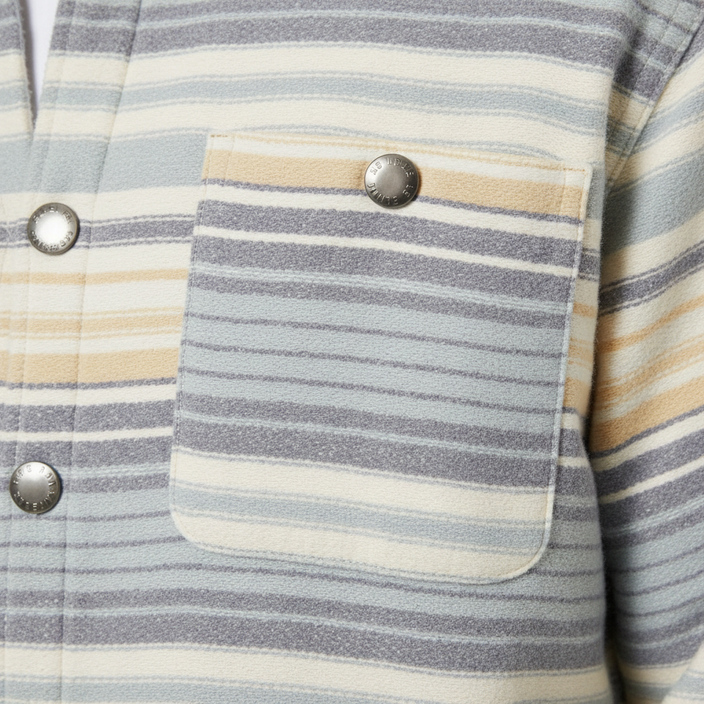 Luxury Striped Overshirt Jacket - Warm Sand Beige Stripe - Detail Shot