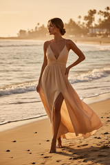 Luxury Resort Lounge Maxi Dress in Warm Sand Beige - Lifestyle