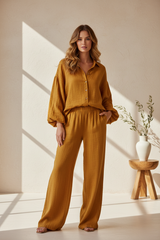 Luxury Textured Lounge Co-ord Set in Golden Desert Linen - Front Full Body