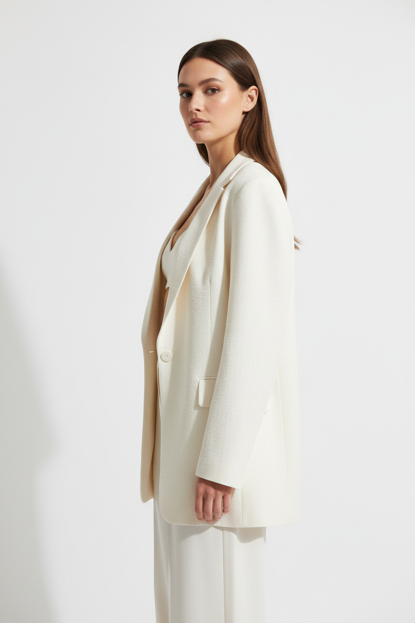 Luxury Oversized Textured Jacket Set in Ivory Cream - Side Angle