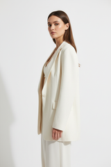 Luxury Oversized Textured Jacket Set in Ivory Cream - Side Angle
