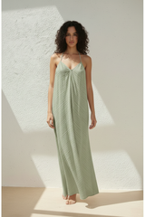 Crinkled Resort Maxi Dress in Soft Sage - Front View