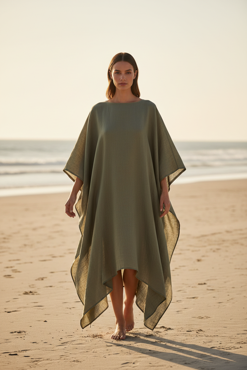 Luxury Resort Kaftan in Muted Olive Mist - Lifestyle