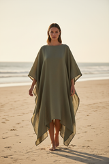 Luxury Resort Kaftan in Muted Olive Mist - Lifestyle