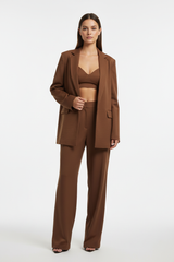 Luxury Oversized Textured Jacket Set in Soft Mocha Brown - Front View
