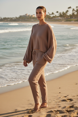 Luxury Midnight Beach Lounge Set in Dusty Mocha Taupe - Three Quarter Editorial