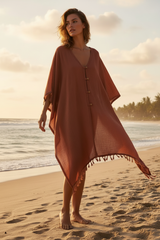 Terracotta Kaftan - Model on beach