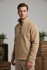 Luxury Fleece Half-Zip Pullover - Warm Sand Beige - Three Quarter Editorial