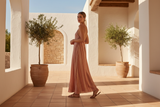 Luxury Textured Maxi Slip Dress in Dusty Terracotta Nude - Lifestyle
