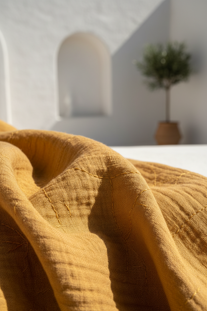 Luxury Textured Lounge Co-ord Set in Golden Desert Linen - Fabric Detail