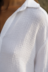 Luxury Oversized Beach Shirt Set in Soft Coconut White - Fabric Detail