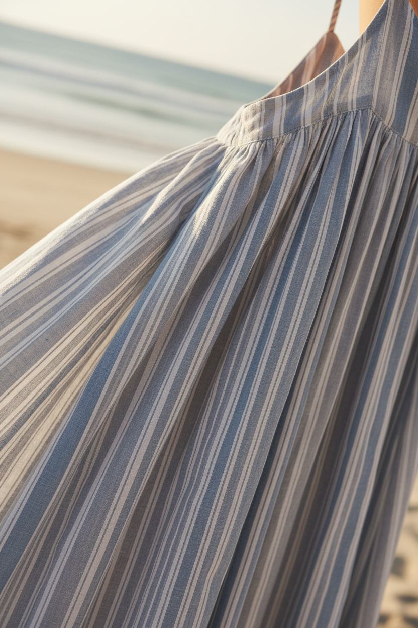 Dusty Blue & Stone Stripe – Fabric Detail