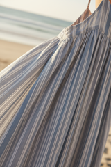 Dusty Blue & Stone Stripe – Fabric Detail
