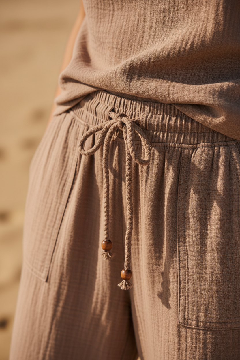 Luxury Midnight Beach Lounge Set in Dusty Mocha Taupe - Fabric Detail